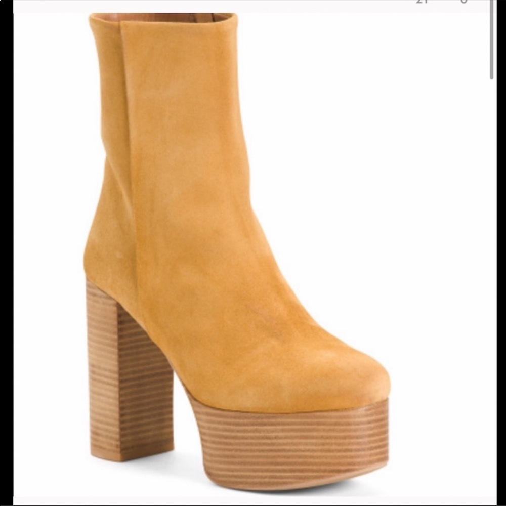 Womens Tan Suede Platform Ankle Boot